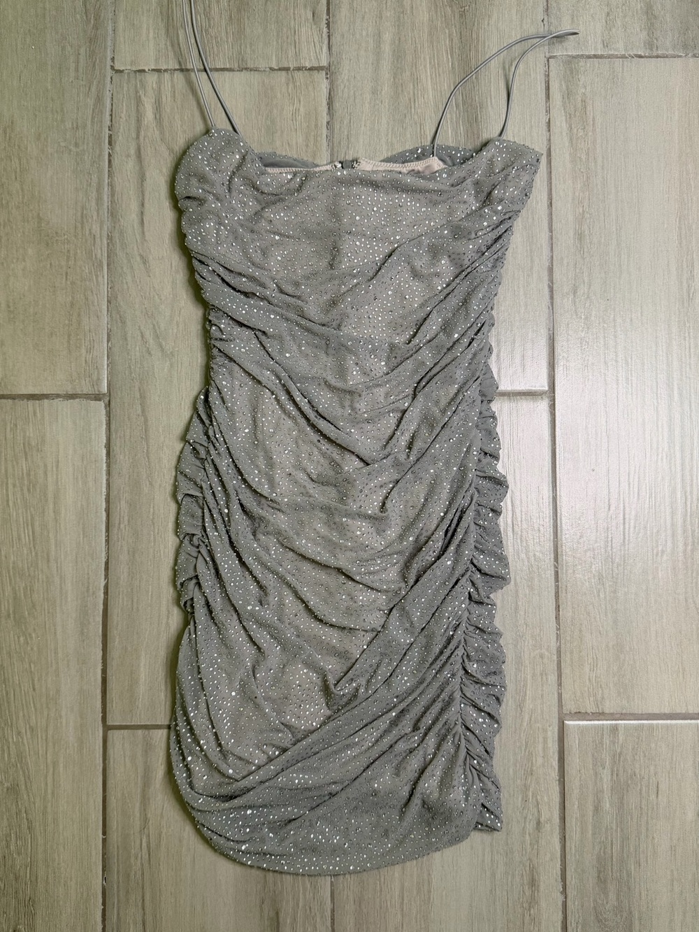 Oh Polly In the Spotlight Silver Sparkle Ruched Mini Dress - Picture 4 of 10
